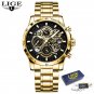 Gold black_2023 Mens Watches Top Brand Stainless Steel Hollow Sports Waterproof Quartz Watch Men Mi