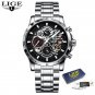 Silver red S_2023 Mens Watches Top Brand Stainless Steel Hollow Sports Waterproof Quartz Watch Men