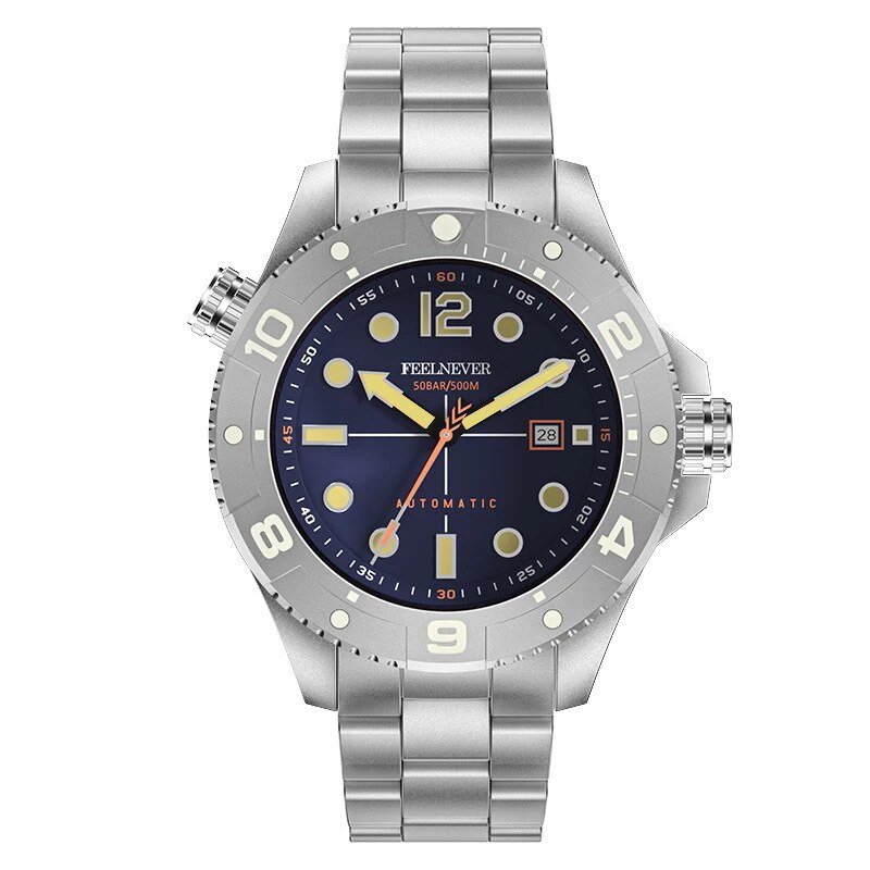 Silver blue_FeelNever Profession Dive Sport Men Automatic Mechanical Watches Stainless Steel Sapphir