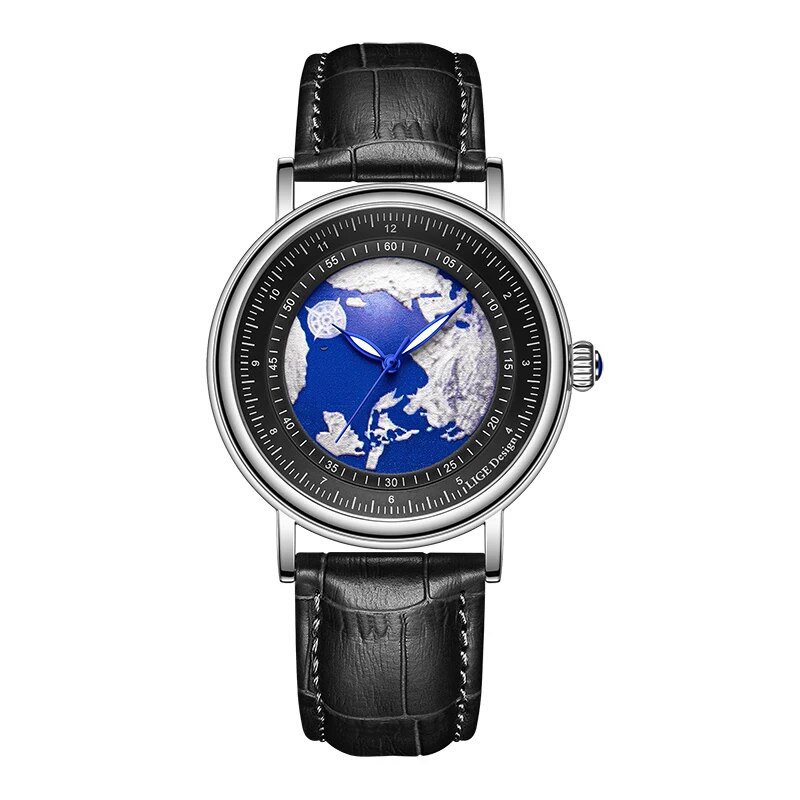 Silver black_Quartz Men Watches Leather Strap Male Wristwatches Top Luxury Brand Luminous Date Week 