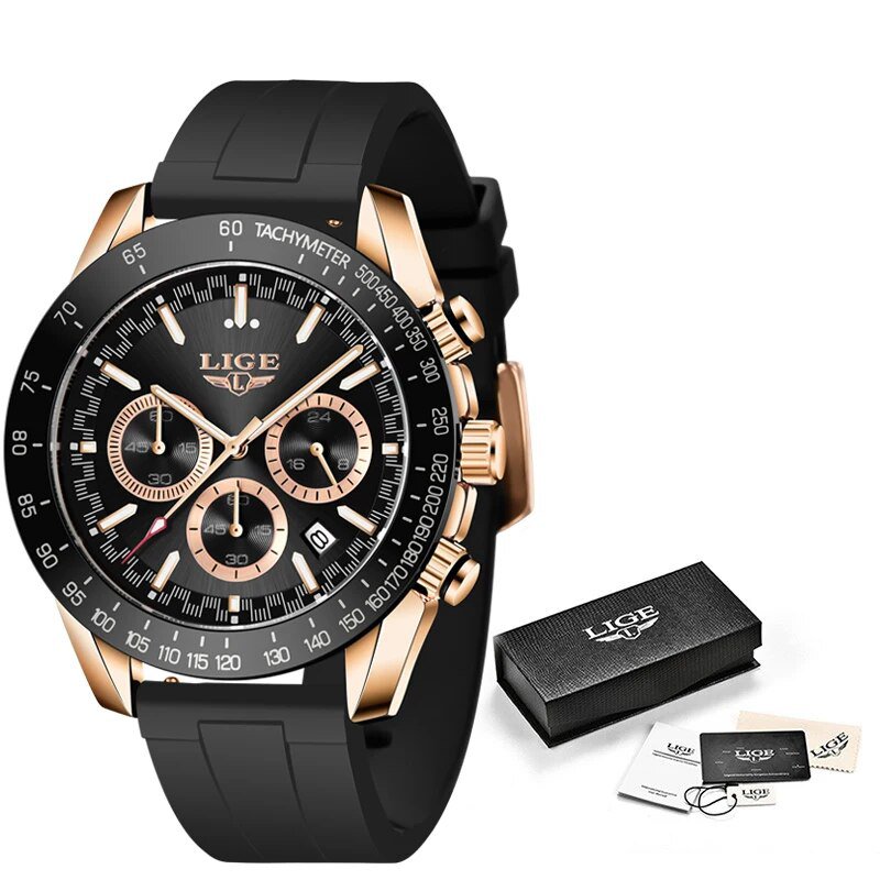 Gold black_2021  Pilot Mens Watches Fashion Waterproof Quartz Gold Watch Men Top Brand Luxury Stainl