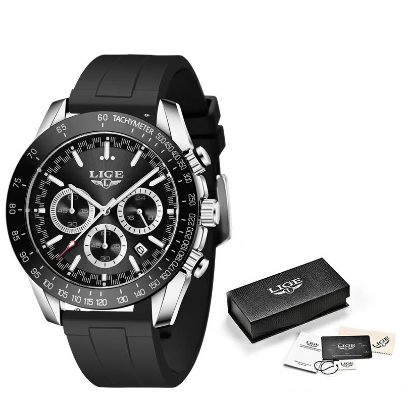 Silver black_2021  Pilot Mens Watches Fashion Waterproof Quartz Gold Watch Men Top Brand Luxury Stai