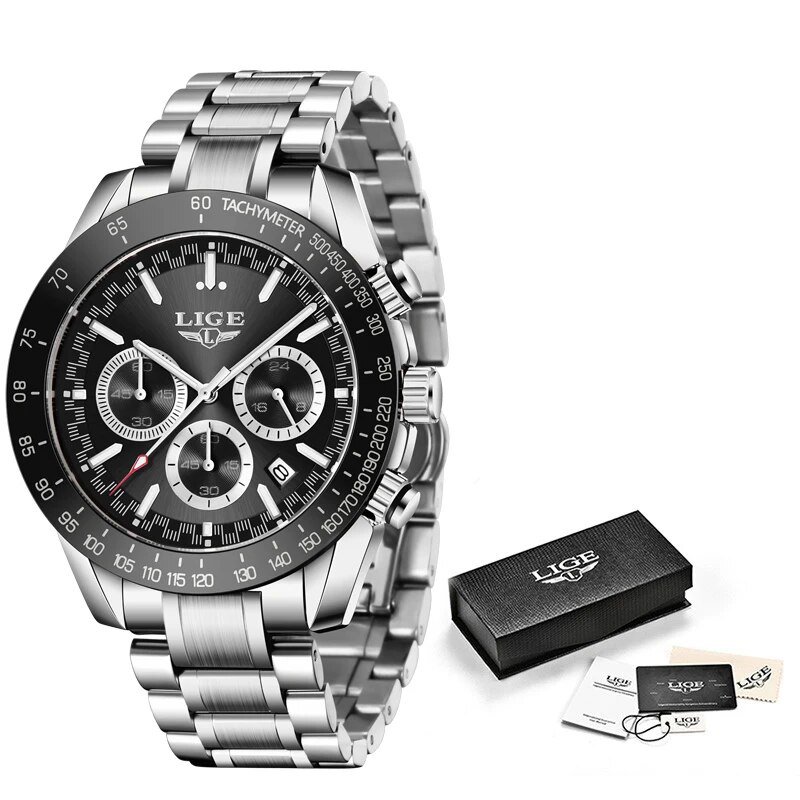 Silver black S_2021  Pilot Mens Watches Fashion Waterproof Quartz Gold Watch Men Top Brand Luxury St