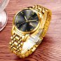 Gold blue L_Gold Men Watch Waterproof Stainless Steel with date week Quartz Watches Men's Luxury Bus