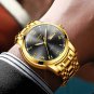 Silver black L_Gold Men Watch Waterproof Stainless Steel with date week Quartz Watches Men's Luxury