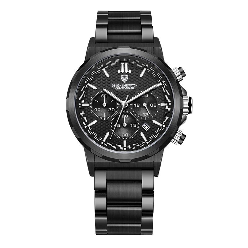 All black_2023   Wrist Watch Men Waterproof Chronograph Military Army Stainless Steel Male Clock Top