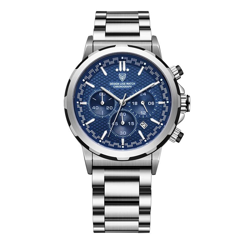 Silver blue_2023   Wrist Watch Men Waterproof Chronograph Military Army Stainless Steel Male Clock T