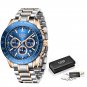 gold blue_Men Watches Fashion Blue Stainless Steel Waterproof Sports Watch Men Luxury Luminous Date