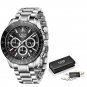 silver black_Men Watches Fashion Blue Stainless Steel Waterproof Sports Watch Men Luxury Luminous Da