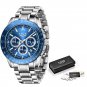 silver blue_Men Watches Fashion Blue Stainless Steel Waterproof Sports Watch Men Luxury Luminous Dat