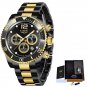 Black gold_2021 Mens Watches Fashion Sport Stainless Steel Date Clock Luminous Waterproof Quartz Wr