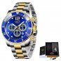 Gold blue_2021 Mens Watches Fashion Sport Stainless Steel Date Clock Luminous Waterproof Quartz Wri