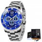Silver blue_2021 Mens Watches Fashion Sport Stainless Steel Date Clock Luminous Waterproof Quartz W