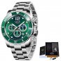 Silver green_2021 Mens Watches Fashion Sport Stainless Steel Date Clock Luminous Waterproof Quartz