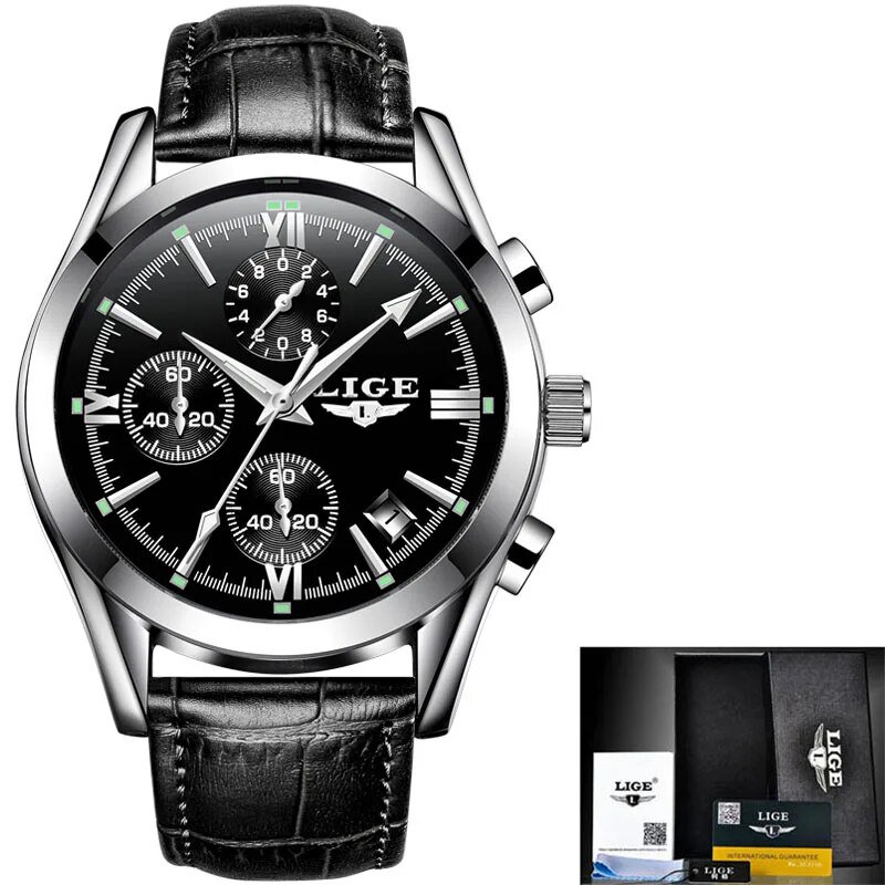 silver black leather_Men Top Luxury Brand Military Sport Watch Men's Quartz Clock Male Full Steel Ca
