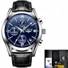 silver blue leather_Men Top Luxury Brand Military Sport Watch Men's Quartz Clock Male Full Steel Cas