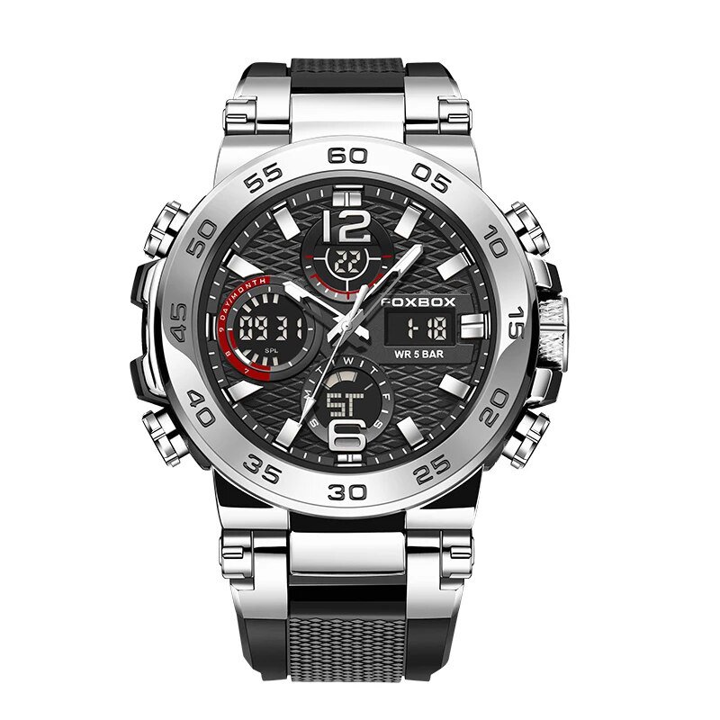 Silver  black_2022  NAVIFORCE  Men's LCD Digital Wristwatch Luxury Fashion Watch For Men Luminous Wa
