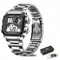 Steel Silver_2021 Luxury Brand Men Watch Military Digital Sport Wristwatch Mens Steel Strap Waterpr
