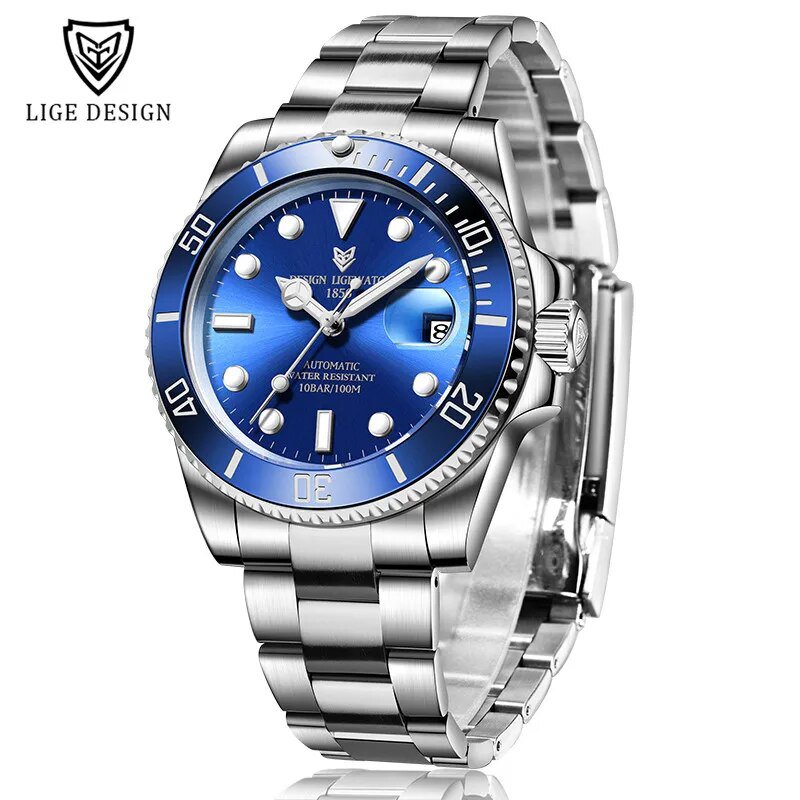 Silver blue_2021  Men Mechanical Wristwatch Stainless Steel Clocks Watch Top Brand Luxury Military S