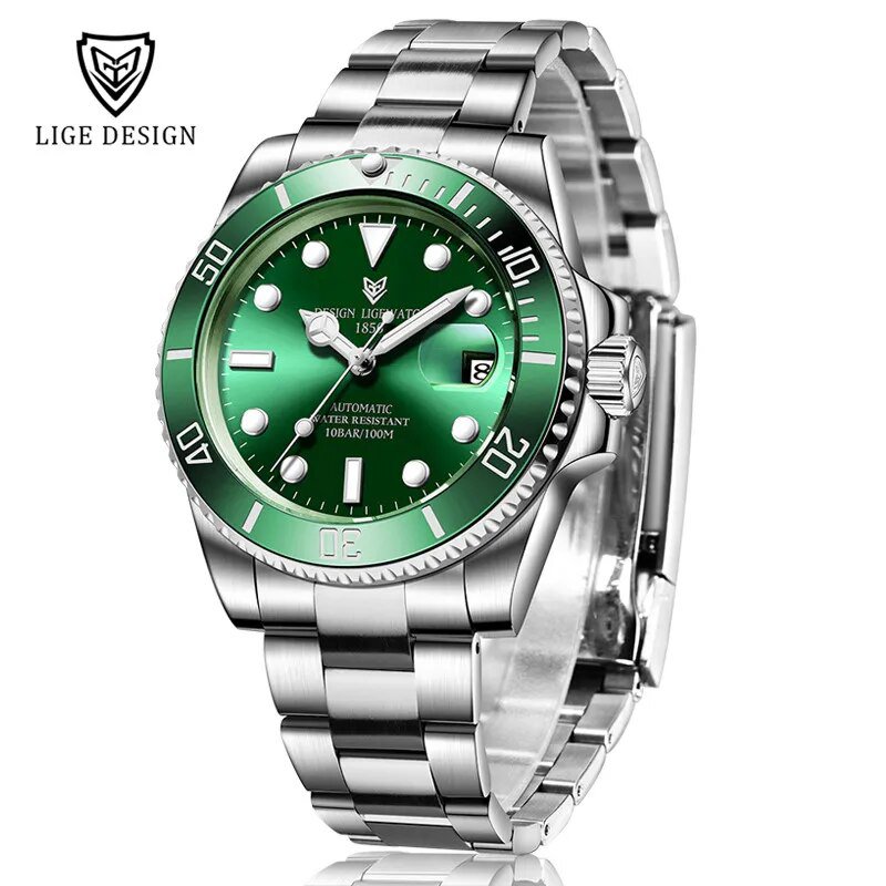 Silver green_2021  Men Mechanical Wristwatch Stainless Steel Clocks Watch Top Brand Luxury Military 