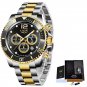 Gold black_Fashion Black Gold Clock Top Brand Luxury Stainless Steel Waterproof Quartz Watches Men S