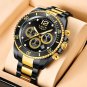 Gold blue_Fashion Black Gold Clock Top Brand Luxury Stainless Steel Waterproof Quartz Watches Men Sp