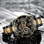 Gold blue_Fashion Black Gold Clock Top Brand Luxury Stainless Steel Waterproof Quartz Watches Men Sp
