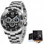 Silver black_Fashion Black Gold Clock Top Brand Luxury Stainless Steel Waterproof Quartz Watches Men