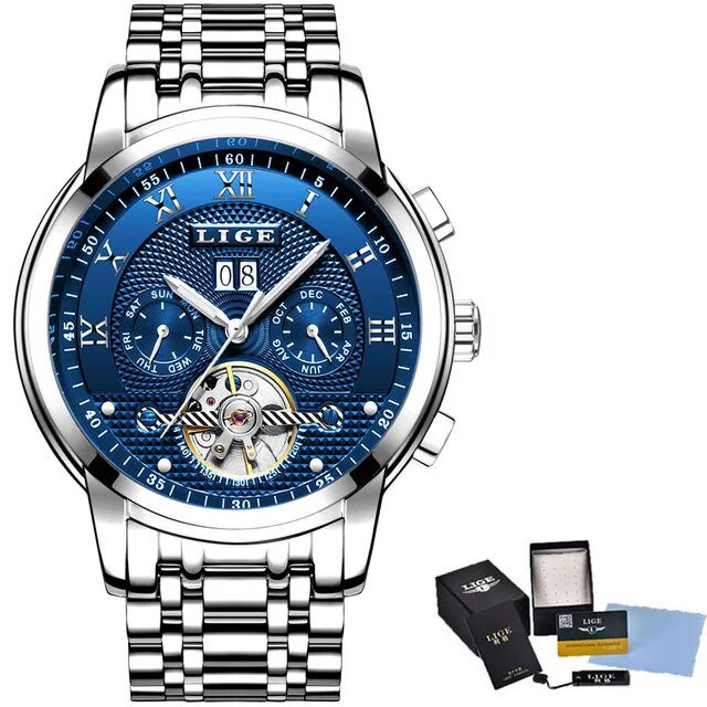 silver blue_Mens Watches Top Brand Luxury Automatic Mechanical Watch Men Full Steel Business Waterpr