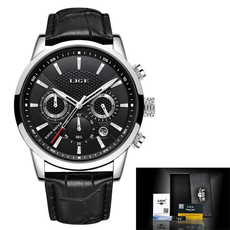 Silver black_2022  Men's Watches Top Brand Luxury Men Wrist Watch Leather Quartz Watch Sports Waterp