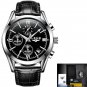 silver black leather_Mens Watches Top Brand Luxury Fashion Business Quartz Watch Men Sports Full Ste
