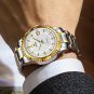Gold white_Brand TEVISE Business Mechanical Watch For Men Stainless Steel Automatic Mechanical Watch