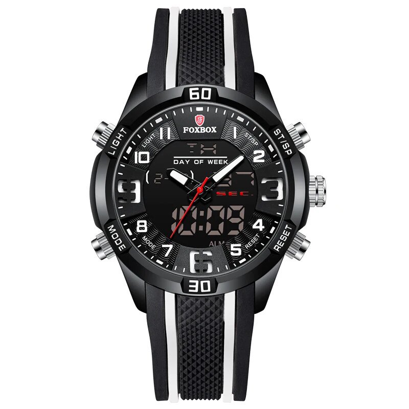Black 2_Luxury Brand Fox Digital Sport Watch For Men Steel Band Waterproof Chronograph Alarm Clock L