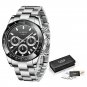 Silver black_2022 Mens Watches Top Brand Luxury Business Watch For Men Stainless Steel Waterproof Q