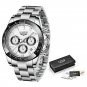 Silver white_2022 Mens Watches Top Brand Luxury Business Watch For Men Stainless Steel Waterproof Q