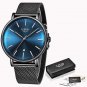 Black blue_Womens Watches Top Brand Luxury Waterproof Watch Fashion Ladies Stainless Steel Ultra-Thi