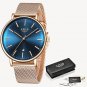 Rose gold blue_Womens Watches Top Brand Luxury Waterproof Watch Fashion Ladies Stainless Steel Ultra