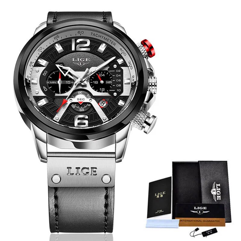 Silver black_2021 Watches Mens  Top Brand Luxury Sports Watch Men Fashion Automatic Calendar Leather