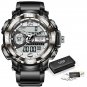 All black_Mens Watches Military 50m Waterproof Sport Stopwatch Alarm LED Digital Watch Men Big Dial