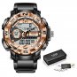 Black gold_Mens Watches Military 50m Waterproof Sport Stopwatch Alarm LED Digital Watch Men Big Dial