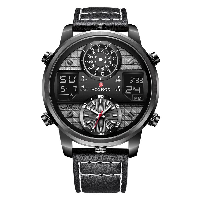 Black_FOX Business Watch For Men Luxury Quartz Wristwatch Mens Sport Waterproof Electronic Clock Dua