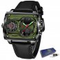 Green_Watches For Men Luxury Brand Sport Quartz Wristwatch Waterproof Military Digital Clock Leather