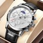 Silver white_2022 Watches Mens Top Brand Luxury Clock Casual Leathe 24Hour Moon Phase Men Watch Spo