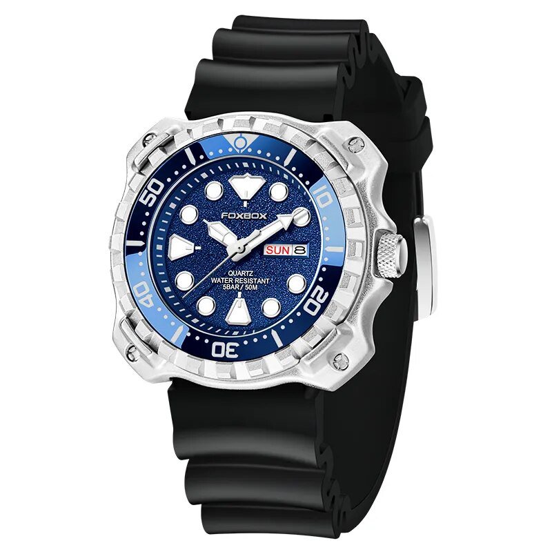 Silver blue_2023  Fashion Mens Watches Fox Top Brand Luxury Big Dial Sports Watch for Men Waterproof
