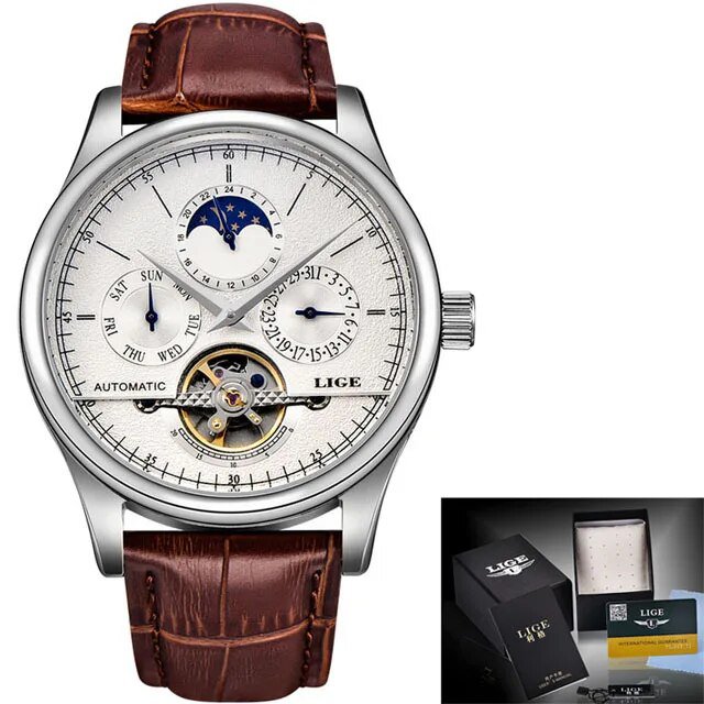 Ivory_FOX Brand 3D Bullfighting Classic Mens Retro Watches Automatic Mechanical Watch Genuine Leathe