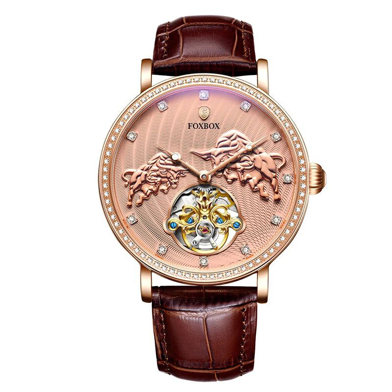 Multicolor_FOX Brand 3D Bullfighting Classic Mens Retro Watches Automatic Mechanical Watch Genuine L