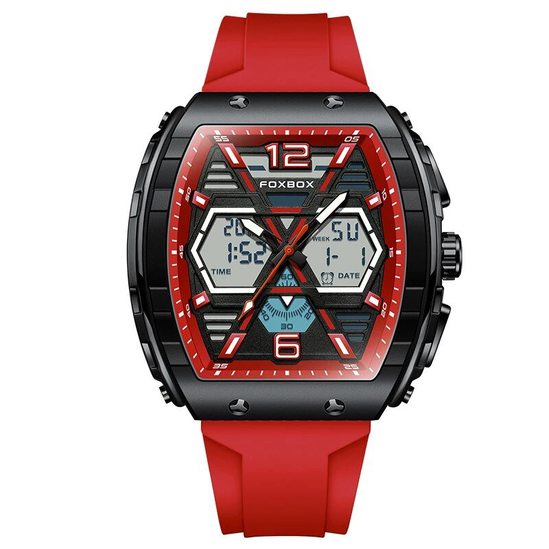 Red_Fox Digital Men Military Watch 50m Waterproof Wristwatch LED Quartz Clock Sport Watch Male Big W