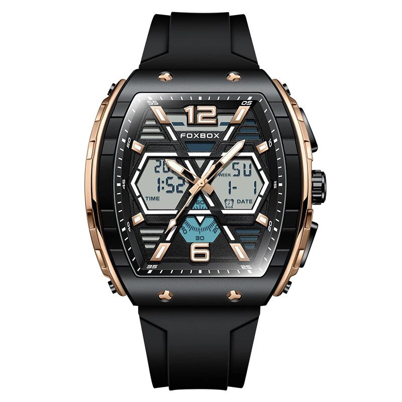 Rose gold black_Fox Digital Men Military Watch 50m Waterproof Wristwatch LED Quartz Clock Sport Watc