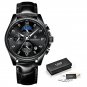 all black_2021   Men Watches Fashion Casual Leather Sport Wrist Watch Men Top Brand Luxury Waterproo
