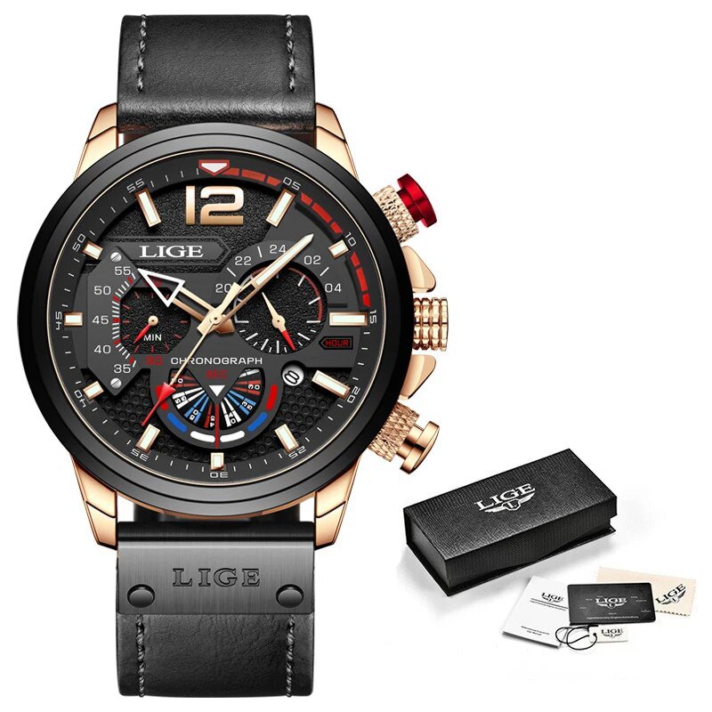 Gold black_Chronograph Men Watch For Men Sport Casual Stainless Steel Luminous Wrist Watches for Mal